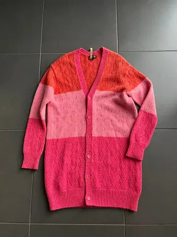 드로어 캐시미어 바이컬러 가디건 핑크 오렌지 새상품급