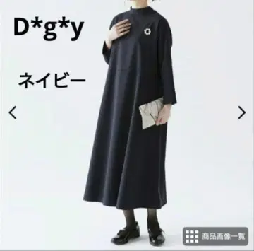 D*g*y 나츄란 백리본 하이넥 원피스 네이비 L