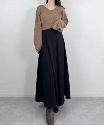 레이스업 니트탑+플레어 원피스 세트