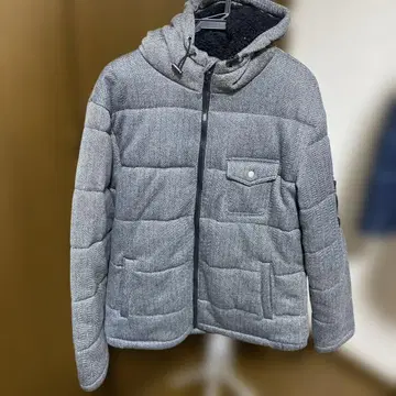 Lock heaven 다크 그레이 후드 부착 다운 자켓