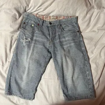 스트라이프 패턴 데님 숏팬츠 구제 의류