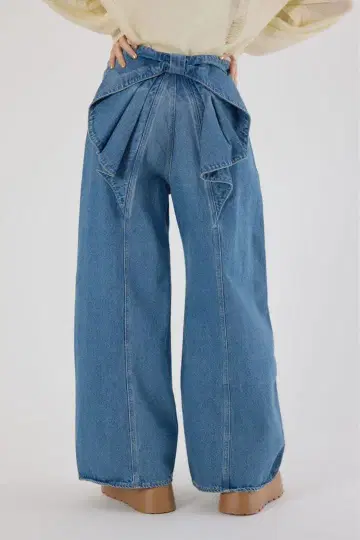 리본 포함 하이웨스트 데님 라이트 블루