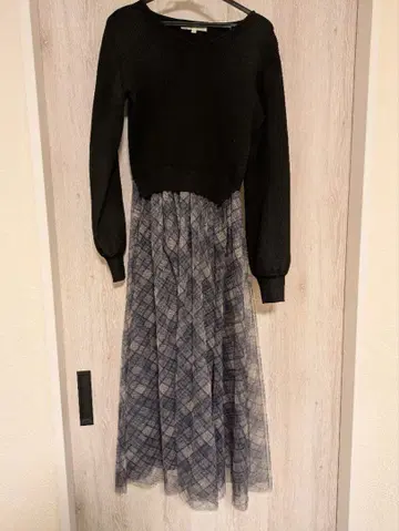 체크 무늬 도킹 튤 원피스 S