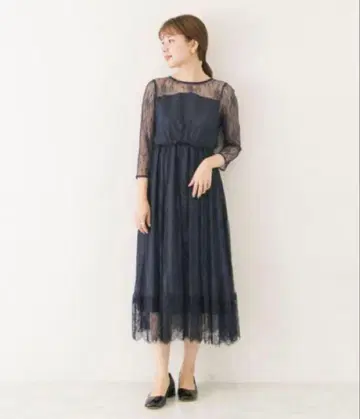 어반 리서치 LA MAISON 전체 레이스 롱 원피스 네이비