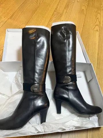 pitti 블랙 가죽 롱 부츠 하이힐 24cm 힐 7cm