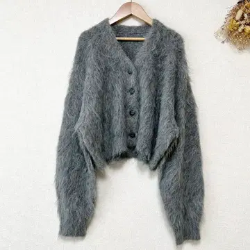 Noble 2024 알파카 혼방 샤기 숏 가디건 그레이