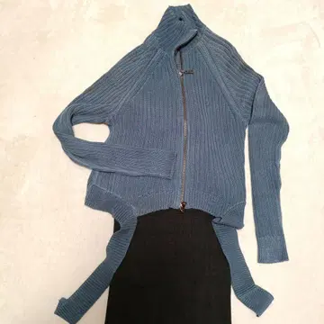 PRIDE 프라이드 블루 그레이 리브 니트 가디건 스웨터