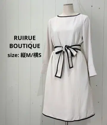루일 에 부티크 벨트 포함 바이컬러 원피스 리본 베이지 세로 M 가로 S