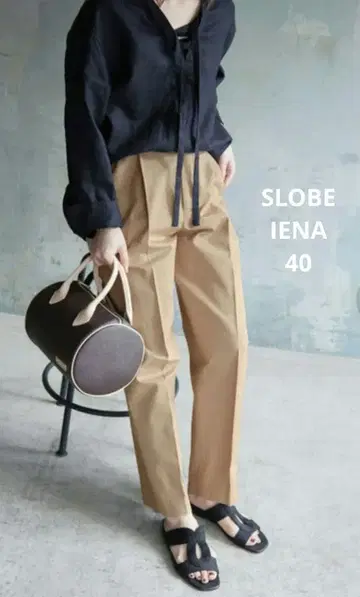 SLOBE IENA 치노 턱 턱시도 트라우저 베이지 40