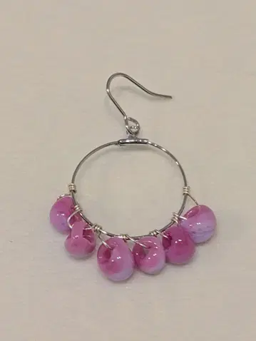 미국제 티어드롭 비즈 블라썸 퍼플 물방울 실버 컬러 귀걸이