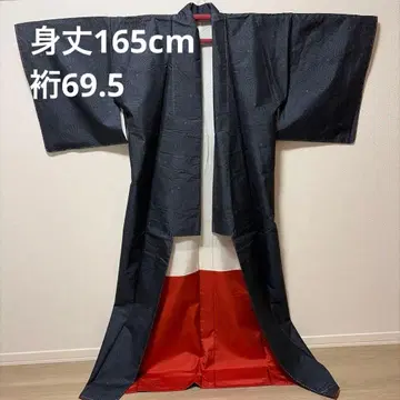 기장 165cm 화장 69.5 꽃무늬 네이비 컬러 이중 기모노