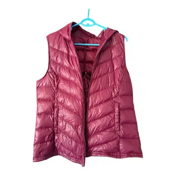 후드 부착 와인 레드 다운 베스트 L