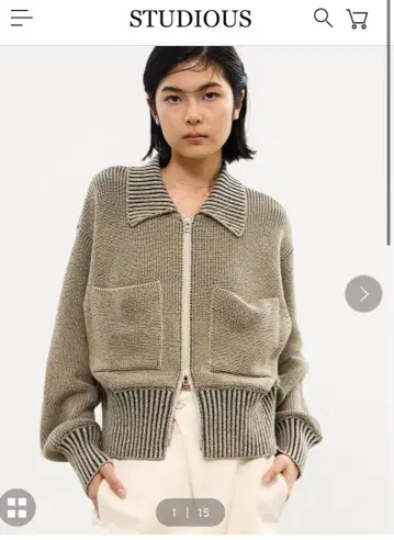 STUDIOUS 베이지 집업 니트 WRAPINKNOT