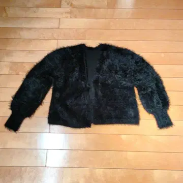 PLST 블랙 샤기 가디건 M