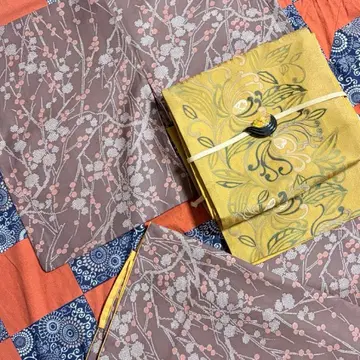 워셔블 기모노 화학 섬유 이중 기모노 브라운 계열 나무 열매