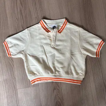 Fafatt 크림색 스트라이프 옷깃 피케 셔츠 반팔