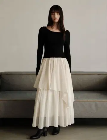 FRAY I.D 니트 도킹 원피스 black