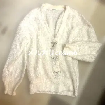 OLIVE des OLIVE 리본 비쥬 가디건 화이트 샤기