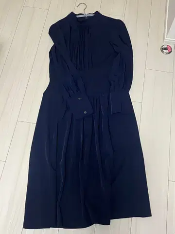 네이비 긴팔 원피스 플리츠