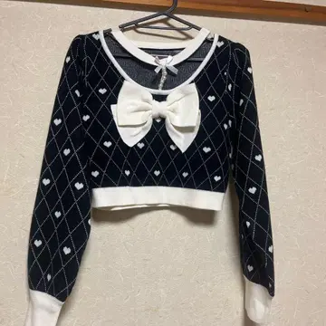 MA*RS 펄 초커 하트 패턴 니트탑 블랙