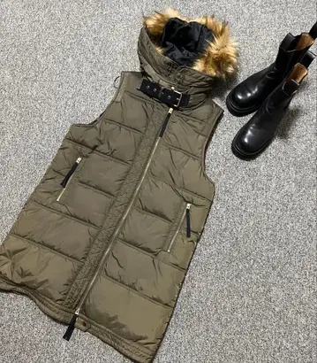 ZARA BASIC 후드 부착 롱 다운 베스트