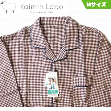 쾌면 라보 남성용 파자마 체크 무늬 M 일본제 수면 케어 더블 거즈