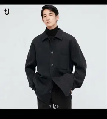 유니클로+J 울 블렌드 오버 사이즈 셔츠 자켓 블랙 XL