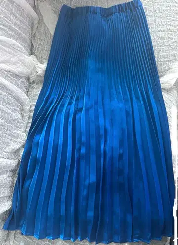 파란 플리츠 스커트 허리밴딩