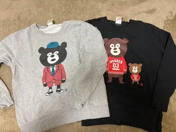 [2개 세트] BEAMS T 곰 프린트 맨투맨 블랙