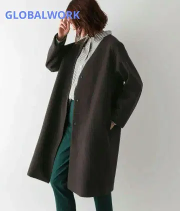 GLOBALWORK 가벼운 스트레치 노카라 코트 [ 흑먹색 S 사이즈 ]
