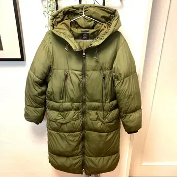 ZARA 롱 다운 코트 올리브 그린