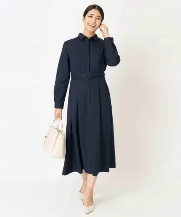네이비 셔츠 원피스 긴팔 허리 벨트 포함