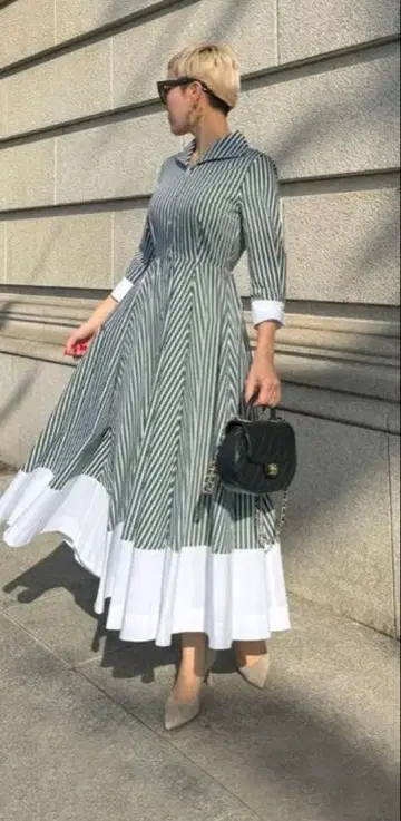 JENNE 샤프 배색 원피스 M 그린