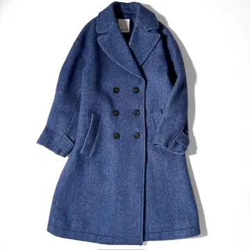 바빌론 더블 체스터 롱 코트 헤링본 무늬 더블 블루 36