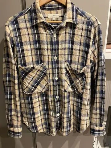 플란넬 체크 셔츠 베이지 네이비