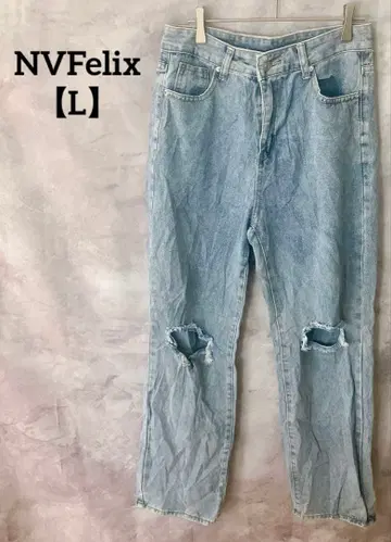 택 포함 새상품 NVFelix [ L ] 데미지 데님 라이트 블루 청바지