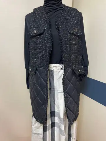 블랙 트위드 베스트 더블 포켓