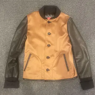 SLOWGUN 어른의 바시티 자켓 천연 가죽 x 캐시미어 카멜