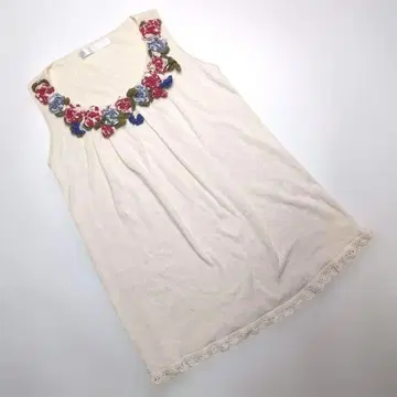 핑크하우스 생성 꽃 모티프 사용 니트 튜닉