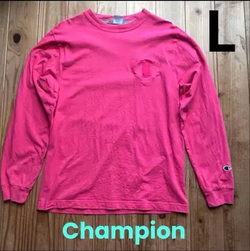 Champion 가슴 로고 자수 핑크 롱 T L 사이즈