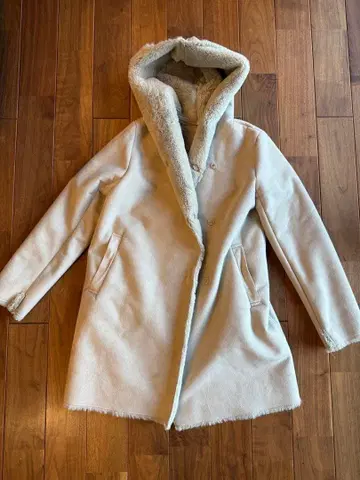 LEPSIM 무스탕 코트 그레이 후드 부착 롱 코트