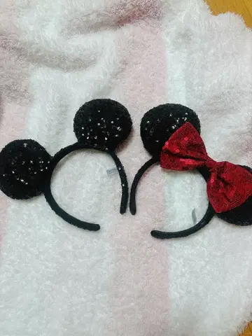 미키 미니 스팽글 머리띠 세트