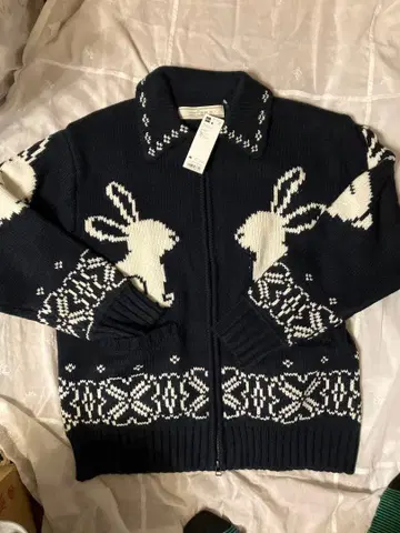 택 포함 새상품 GU 풀 집업 가디건 네이비 M