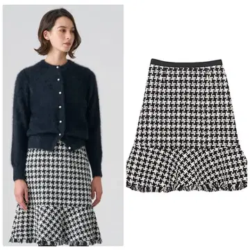 23AW ANAYI 아나이 하운드 투스 페플럼 스커트 36 트위드