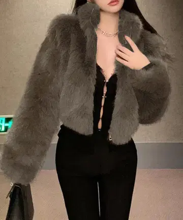 퍼 숏 자켓 브라운