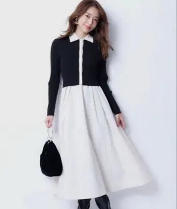 JUSGLITTY 카라 니트 도킹 원피스