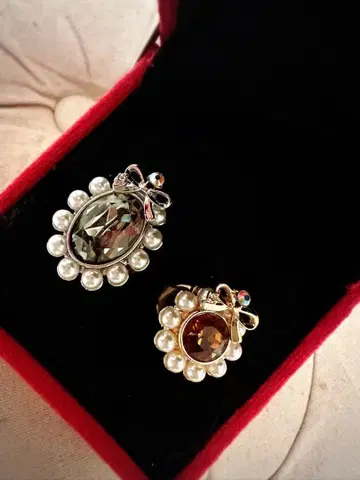 빈티지풍 펄과 스와로브스키 반지 2개 세트