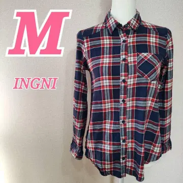 INGNI 잉그 네이비 레드 체크 무늬 긴팔 셔츠 상의 캐주얼