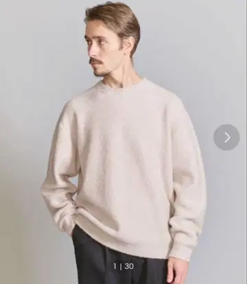 beauty&youth 크림프 코튼 울 믹스 크루넥 니트