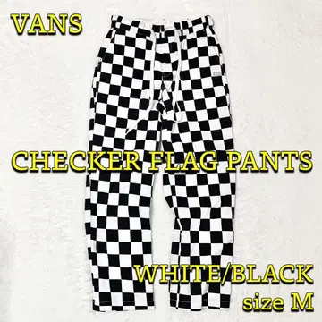 [ VANS ] 남성용 코튼 체크 무늬 깃발 팬츠 화이트/블랙 M 사이즈